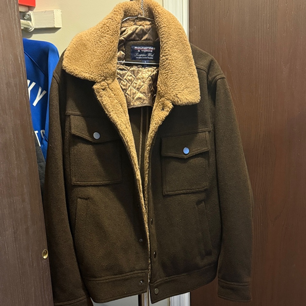 Roundtree & Yorke Dark Brown Bomber Jacket with Shearling Collar